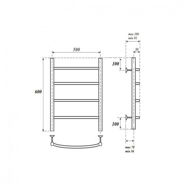 Полотенцесушитель электрический Point Афина PN04156E П4 500*600 левый/правый хром