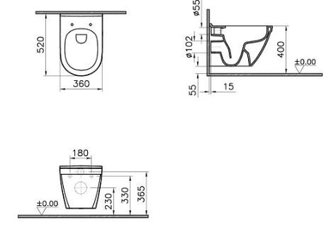 Комплект инсталляции VitrA V12 9003B003-7201 с безободковым унитазом VitrA S50 Rim-Ex кнопка Loop O