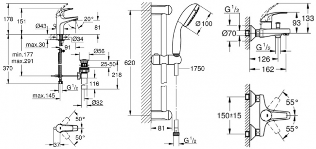 Комплект для ванны Grohe BauCurve 119760