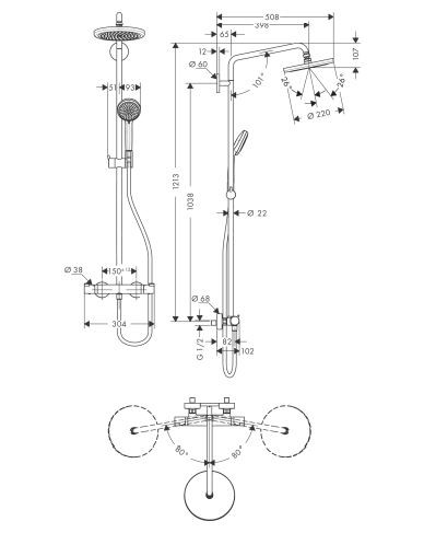 Душевая система Hansgrohe Croma Showerpipe 220 1jet 27185000 с термостатом