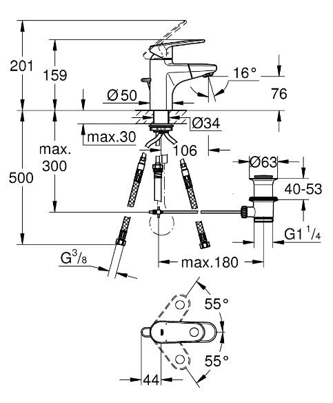 Смеситель Grohe Europlus 33155002 для раковины с выдвижным изливом