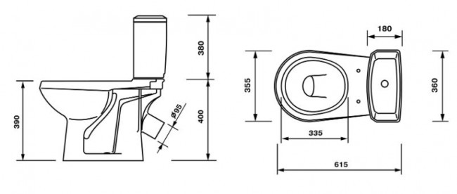 Унитаз-компакт Оскольская Керамика Элисса-Оптима Стандарт 43974110302 черный антивсплеск