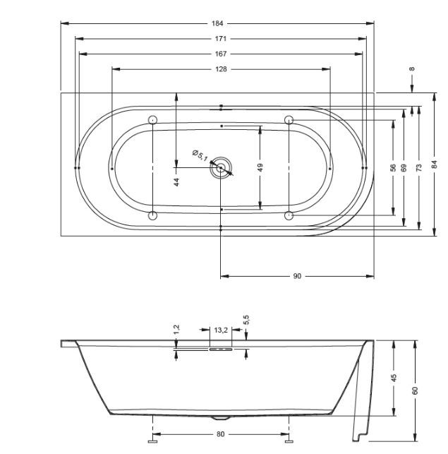 Ванна акриловая Riho Desire Corner Velvet 184*84 B087010105 с функциями Riho Fall, Riho Sparkle и Riho Led правая