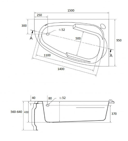 Ванна акриловая Cersanit Joanna 150*95 правая WA-JOANNA*150-R