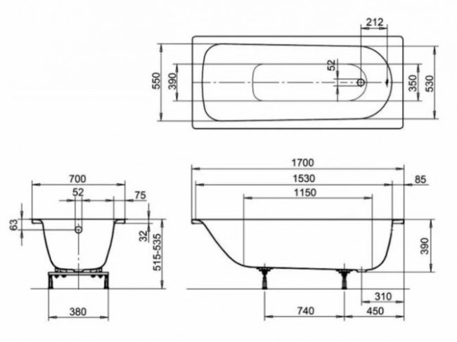 Ванна стальная Kaldewei Eurowa Form Plus 170*70 119812030001