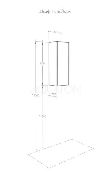 Шкаф Акватон Йорк 1A171403YOAV0 навесной одностворчатый белый ясень фабрик
