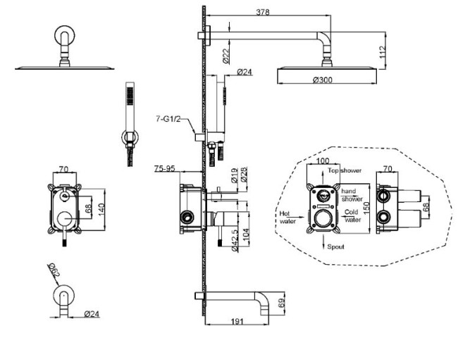 Душевая система Boheme Uno 464-2-CR встраиваемая хром