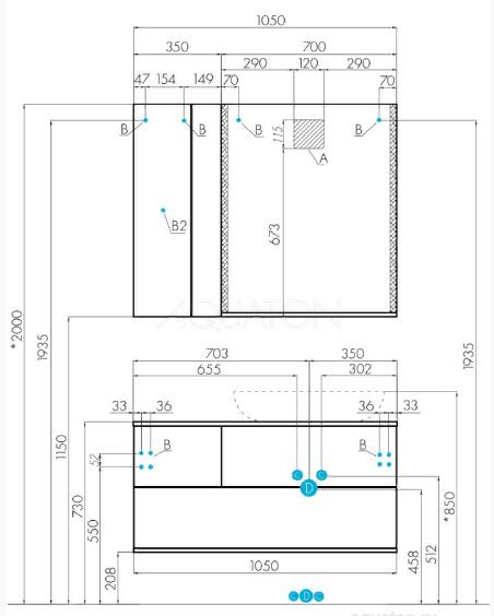 Тумба под раковину Акватон Терра 105 1A246901TEKA0 дуб кантри
