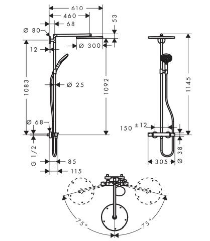 Душевая система Hansgrohe Raindance S Showerpipe 300 1jet 27114000 с термостатом
