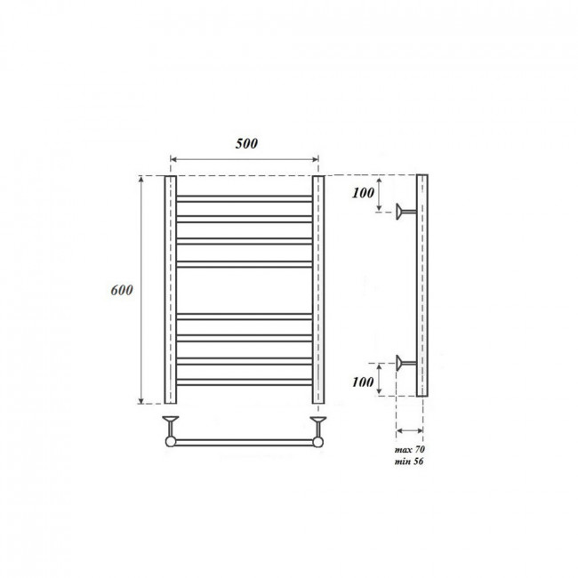 Полотенцесушитель электрический Point Аврора PN10156SE П8 500*600 левый/правый хром