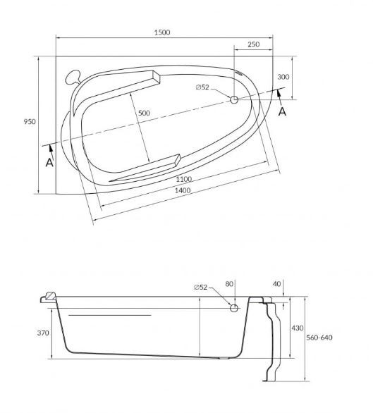 Ванна акриловая Cersanit Joanna 150*95 левая WA-JOANNA*150-L