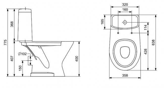 Унитаз-компакт Santeri Грация 1.P210.3.S00.00B.F горизонтальный выпуск