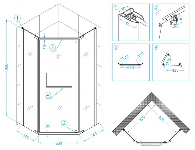 Душевой уголок RGW PA-81 80*80 01088188-21 матовое-сатинат