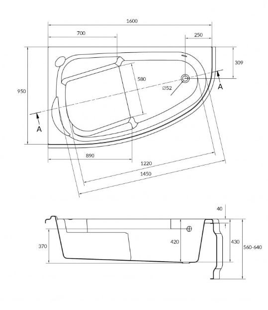 Ванна акриловая Cersanit Joanna 160*95 левая WA-JOANNA*160-L