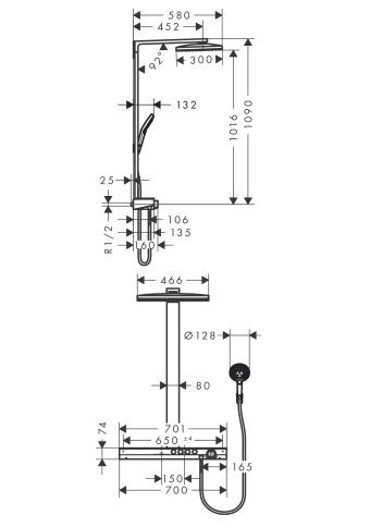 Душевая система Hansgrohe Rainmaker Select Showerpipe 460 3jet 27106400 с термостатом хром/белый