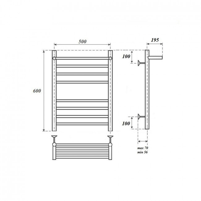 Полотенцесушитель электрический Point Аврора PN10156SPE П7 500*600 с полкой левый/правый хром