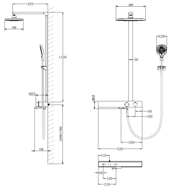 Душевая система Vincea Inspire VSFS-3I13TGM термостат вороненая сталь