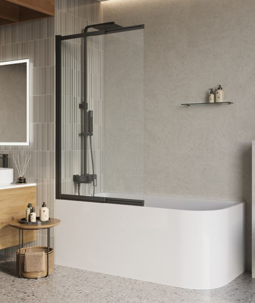 Шторка для ванны BelBagno LUCE-VF-11-100/145-C-NERO прозрачное