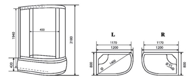 Душевая кабина Timo Eco TE-0720 L 120*80 левая