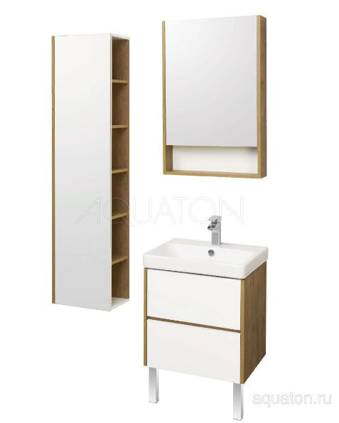 Тумба под раковину Акватон Сканди 55 1A251701SDZ90 белая дуб рустикальный