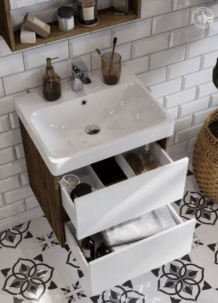 Тумба под раковину Акватон Сканди 55 1A251701SDZ90 белая дуб рустикальный