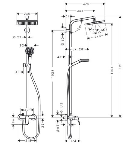 Душевая система Hansgrohe Crometta E Showerpipe 240 1jet 27284000