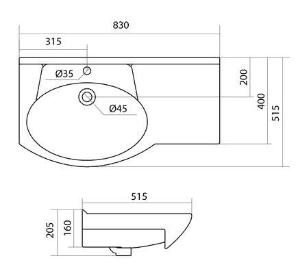 Раковина Santek Коралл 83 1WH110228 с правым крылом