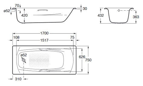 Стальная ванна Roca Swing 170*75 2201E0000