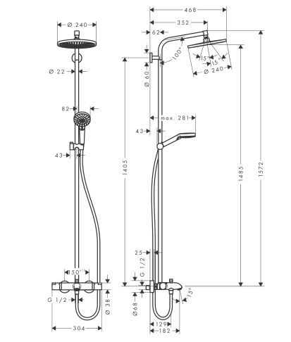 Душевая система Hansgrohe Crometta S Showerpipe 240 1jet 27320000 с термостатом для ванны