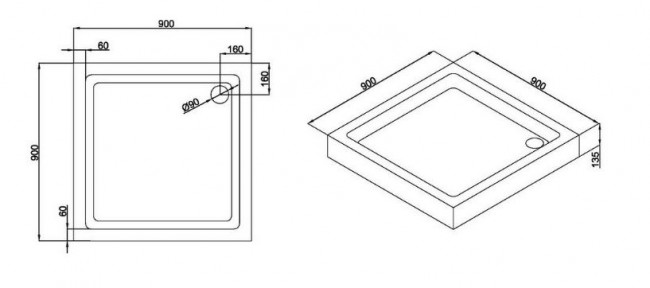 Поддон акриловый Black&White Stellar Wind Easy Plumb SQ-09H 90*90 с сифоном