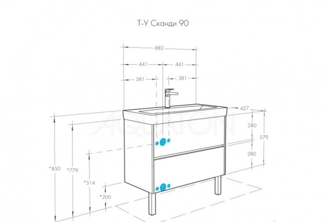 Тумба под раковину Акватон Сканди 90 1A251901SDZ90 белая дуб рустикальный