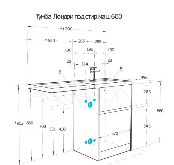 Тумба под раковину Акватон Лондри 60 1A266901LH0C0 дуб сантана без фасада