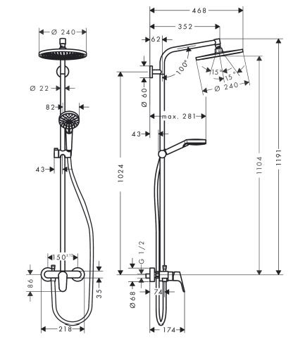 Душевая система Hansgrohe Crometta S Showerpipe 240 1jet 27269000