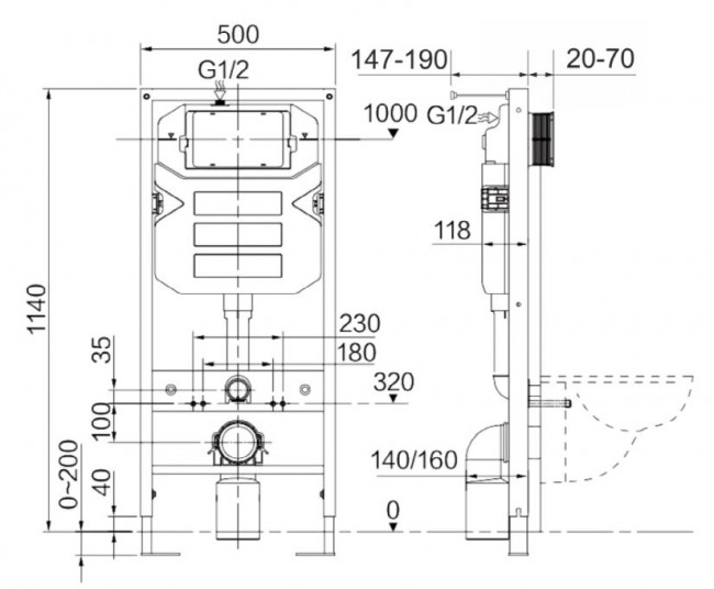 Комплект инсталляции с унитазом Ceramica Nova Metropol Rimless CN4002MB_1002CH_1000 кнопка хром глянец