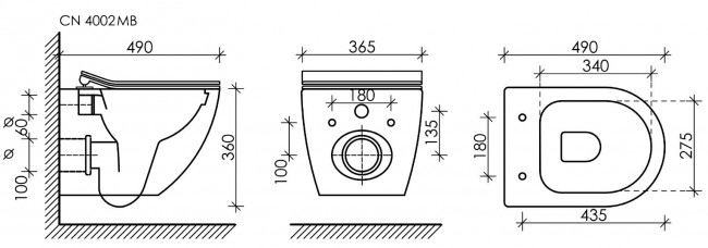 Комплект инсталляции с унитазом Ceramica Nova Metropol Rimless CN4002MB_1002CH_1000 кнопка хром глянец